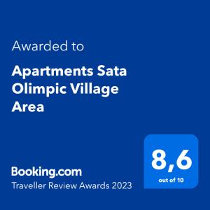 Certifikát, ocenenie alebo iný dokument vystavený v ubytovaní Apartments Sata Olimpic Village Area