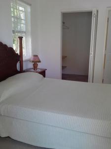 a bedroom with a bed and a door to a closet at Polish Princess Guest House in Port Antonio
