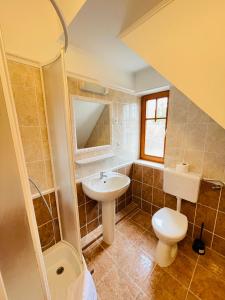 a bathroom with a sink and a toilet at Golden Bridge Deluxe Home - 4BR, terrace, bar, privat pool, grill, pet friendly in Balatonfüred