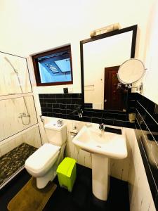 a bathroom with a sink and a toilet and a mirror at Ella moon rock in Ella