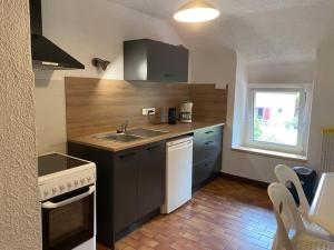 a small kitchen with a sink and a stove at Gîte Marchand in Le Haut-du-Them