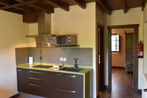 a kitchen with a sink and a microwave at Posada Andariveles in Quijas