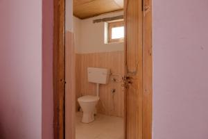 a small bathroom with a toilet and a window at MH - Pangong Homestay - B in Spangmik