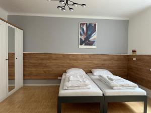 a bedroom with two beds in a room at Lion`s Rooms n Apartments in Vienna