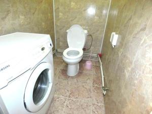 ein Badezimmer mit einer Waschmaschine und einem WC in der Unterkunft Дом под ключ Комфортик in Gagra