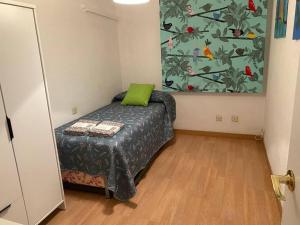 Un dormitorio con una cama con una almohada verde. en Excelente piso en San Fernando, en San Fernando