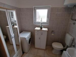 a bathroom with a toilet and a sink and a window at Splendid Sea View Apartment Marko in Novalja