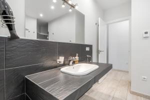 a bathroom with a sink and a large mirror at GAV Cerrillo in Ronda