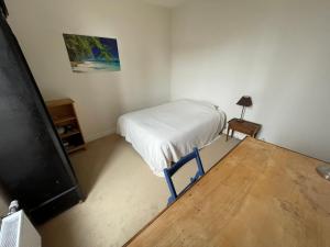 um pequeno quarto com uma cama e uma televisão em Chambres à louer centre-ville em Le Mans