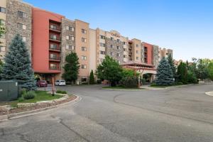 an empty street in front of tall buildings at Chula Vista Condo Unit #2145 in Wisconsin Dells
