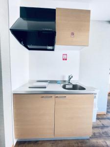 a kitchen with a sink and a stove at 301门前仲町两分钟步行 全新宽敞公寓 两条地铁直达新宿东京上野 in Tokyo