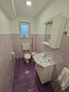 ein Badezimmer mit einem weißen WC und einem Waschbecken in der Unterkunft Guesthouse Ella in Slunj