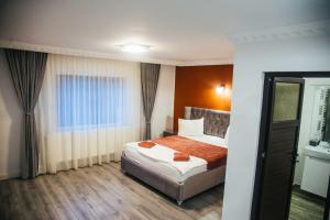 Habitación de hotel con cama y ventana en Casa Munty, en Orlat