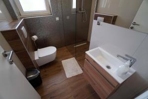 a bathroom with a sink and a toilet and a shower at Apartman Petra in Brodarica +15 photos