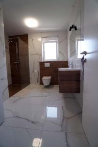 a bathroom with a toilet and a sink and a shower at Apartman Petra in Brodarica