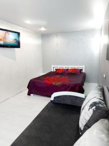 um quarto com uma cama e uma televisão de ecrã plano em Lux apartment Sadovaya street em Nikolayev