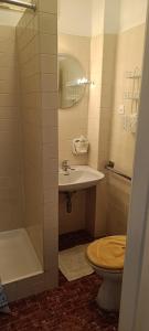 ein Bad mit einem WC und einem Waschbecken in der Unterkunft Locazione Turistica Sul Mare Strada Costiera 244, Trieste in Santa Croce Mare