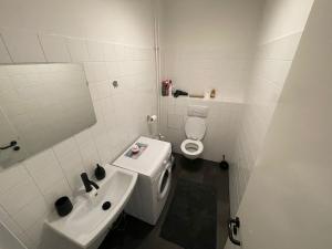 Un baño pequeño con inodoro y lavabo. en Berlinhome Apartment Köpenick, en Berlín 14 fotos más