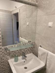 a bathroom with a sink and a mirror at Diana Rooms and Apartments in Starigrad-Paklenica +28 photos