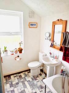 a bathroom with a toilet and a sink at Traditional English House in Derby