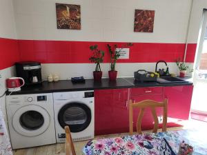 a kitchen with a washer and a washing machine at Vistula City in Płock
