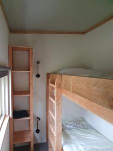 1 dormitorio con 2 literas y escalera en Natuurchalet de Das en Wehl