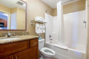 a bathroom with a toilet and a sink and a shower at Western Slope Suites Parachute in Parachute