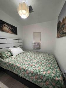 a bedroom with a bed and a ceiling fan at Mi casa El Rincón in Juana Diaz