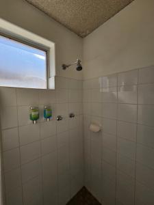Un baño con ducha con ventana. en Hunter Valley Motel, en Cessnock 29 fotos más
