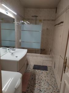 een badkamer met een toilet, een wastafel en een bad bij Charmant appartement au bord du Thiou - Annecy in Annecy