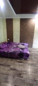 een paars bed op de vloer in een kamer bij Кирова А Поля ЖД вокзал in Dnipro