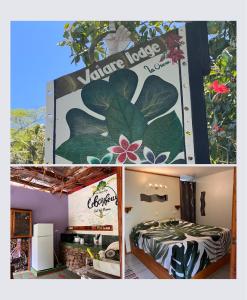 a collage of three pictures of a flower house at Moorea Vaiare Lodge in Moorea