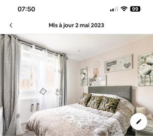 sypialnia z łóżkiem i oknem w obiekcie Chambre cosy w mieście Vaulx-en-Velin
