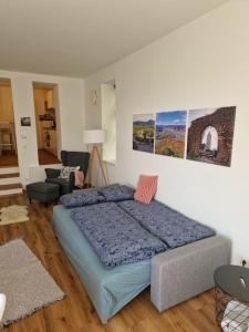 a bedroom with a large bed in a room at Beethoven29 / Studio mit Garten direkt in Krems in Krems an der Donau