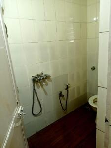a bathroom with a shower and a toilet at Hotel Geetanjali St Bus Stand Panvel in Panvel