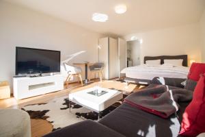 a living room with a bed and a tv and a couch at Fortuna 1 in Arosa