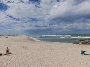a person standing on a beach with a kite at Apartamento T3 Furadouro in Ovar