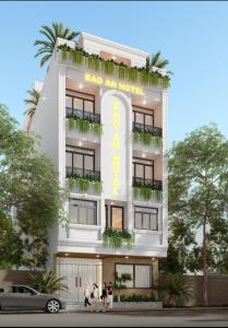 a rendering of a building with people walking in front of it at Bảo An hotel Đảo Quan Lạn in Làng Liễu