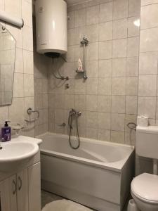 a bathroom with a tub and a toilet and a sink at Two bedroom Apartment in Kotor Bay in Muo