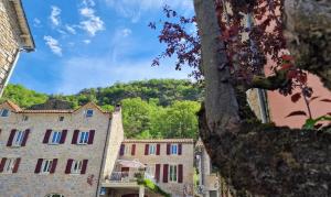 vistas a una calle de una ciudad con edificios en Les GARGOUILLES Gorges du Tarn - Millau en Boyne