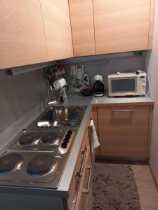 a small kitchen with a stove and a microwave at Riva del Garda in Riva del Garda