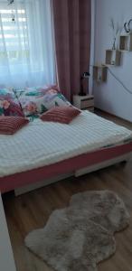 1 dormitorio con cama y alfombra en el suelo en Apartament u Janiny, en Jeżów Sudecki