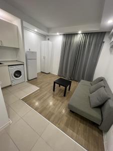 a living room with a couch and a kitchen at Cosmopolis Single Bedroom Apartment 204 in Creţuleasca