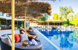 uma piscina num resort com cadeiras e guarda-sóis em Brown Red Sea - Central Park em Eilat