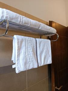 a towel rack with towels on it in a bathroom at Hotel Agnanti Unique Hospitality in Kastoria