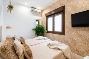 Schlafzimmer mit einem Bett und einem Flachbild-TV in der Unterkunft BF Rooms Carboneras in Carboneras