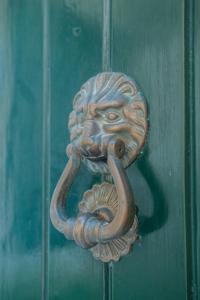 a door knocker on a green door with a dragon handle at Razzett Ziffa in Victoria