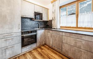 cocina con electrodomésticos de acero inoxidable y suelo de madera en Nice Apartment In Grossarl With 2 Bedrooms And Wifi, en Grossarl