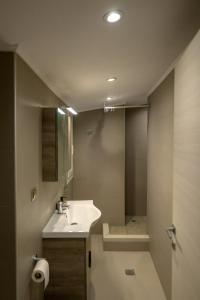 La salle de bains est pourvue d'un lavabo et d'une douche. dans l'établissement Elia downtown eco house, à Mytilène