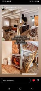 a collage of photos of a kitchen and a living room at Szmerkowa Chatynka z kominkiem i jacuzzi w Karkonoszach in Lubawka